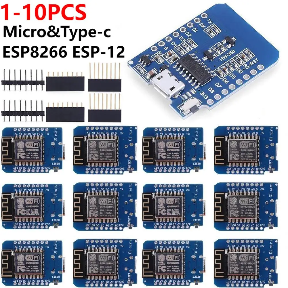 10-1PCS D1 Mini ESP8266 ESP-12F WIFI Development Board Type-C Micro USB D1 Mini NodeMCU Lua IOT Board 2.4V With Pins for Arduino