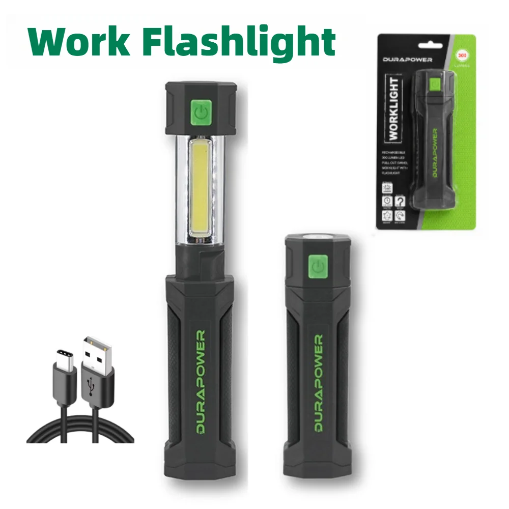 Pullable Telescopic COB LED Work Flashlight Super Bright High Lumen Strong Magnetic Adsorption Base Torch for Auto Repair