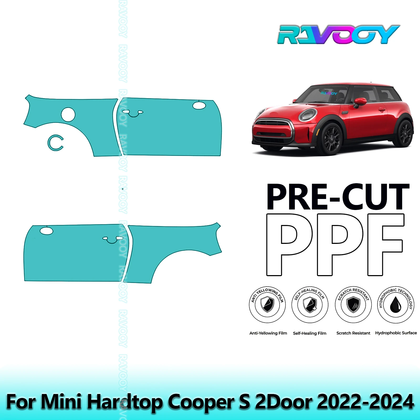 

For Mini Hardtop Cooper S 2Door 2022-2024 8.5mil Clear Matte Pre-Cut PPF Door & A/B Pillar Kit TPU Paint Protection Film Set