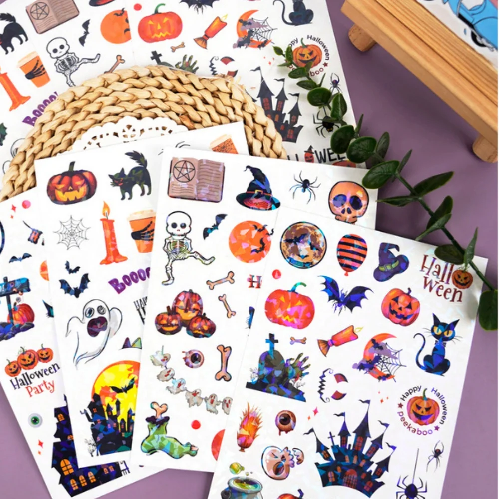 

4 компл., крутые наклейки с лазерной вспышкой на Хэллоуин, чашка для багажа, эстетическое украшение, мультфильм, аниме, Pegatinas, водонепроницаемые детские игрушки