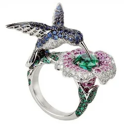 Milangirl Fashion Women's Plated Crystal Rhinestones Bird Flower Ring Wedding Engagement Jewelry Whole Sale
