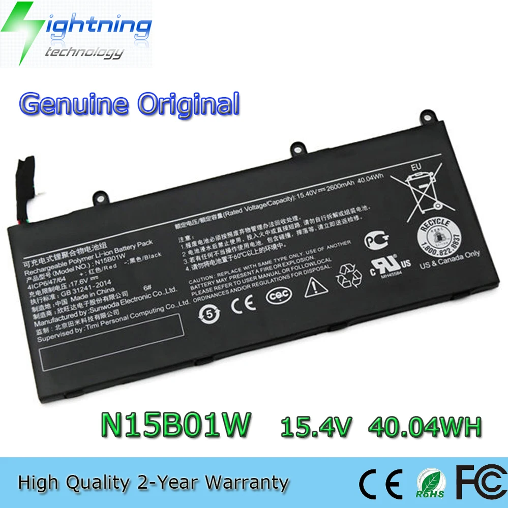 

N15B01W 15.4V 40.04Wh Laptop Battery for Xiaomi Mi Ruby 15.6 inch Ti TM1703 TM1802 TM1709 etc.