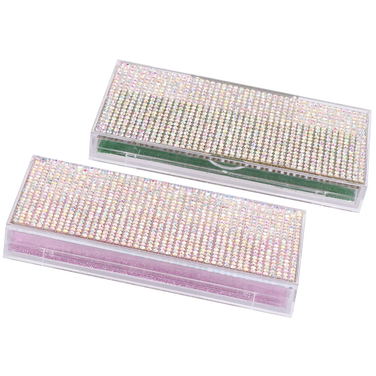 

2Pcs False Eyelash Storage Box Rhinestone Design Candy Colors Lightweight Eyelash Organizer Case Storage for Personal and Salon