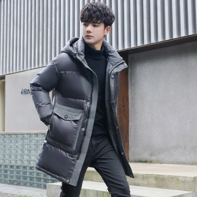 High Quality Men's Casual Bright Warm Hooded Duck Down Jackets 2025 Winter Windproof Thick Top Mid-Length Puffer Coats Clothing