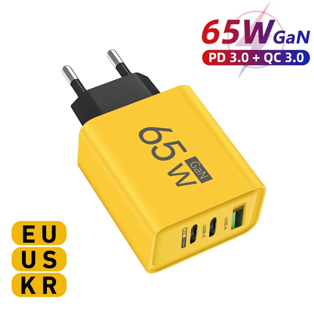 Total 65W GaN USB Charger Type C PD 3 Ports Fast Charging Cellphone Adapter Quick Charge 3.0 For iPhone Xiaomi Samsung Huawei