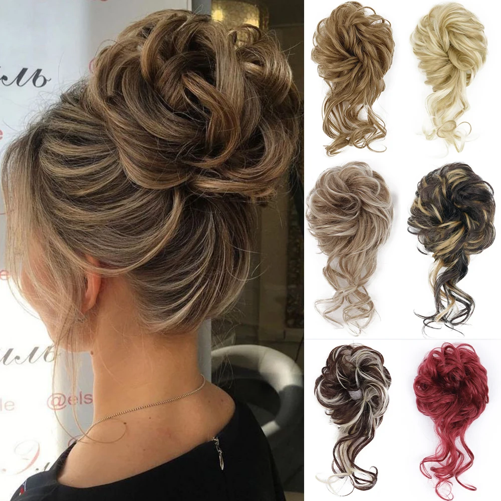 

Synthetic Hair Bun Extensions Messy Scrunchy Donut Curly Chignon Updo Elastic Scrunchie Hair Pieces Bridal Hairpiece Easy Bun