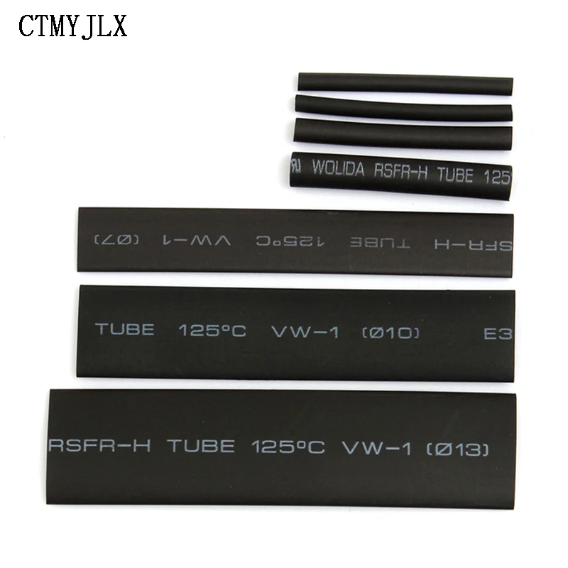127pcs Thermoresistant Tube Shrink Wrapping 2:1 Black Heat Shrink Sleeving Set Wire Cable Polyolefin Wrap Tubing Heat Shrink Kit