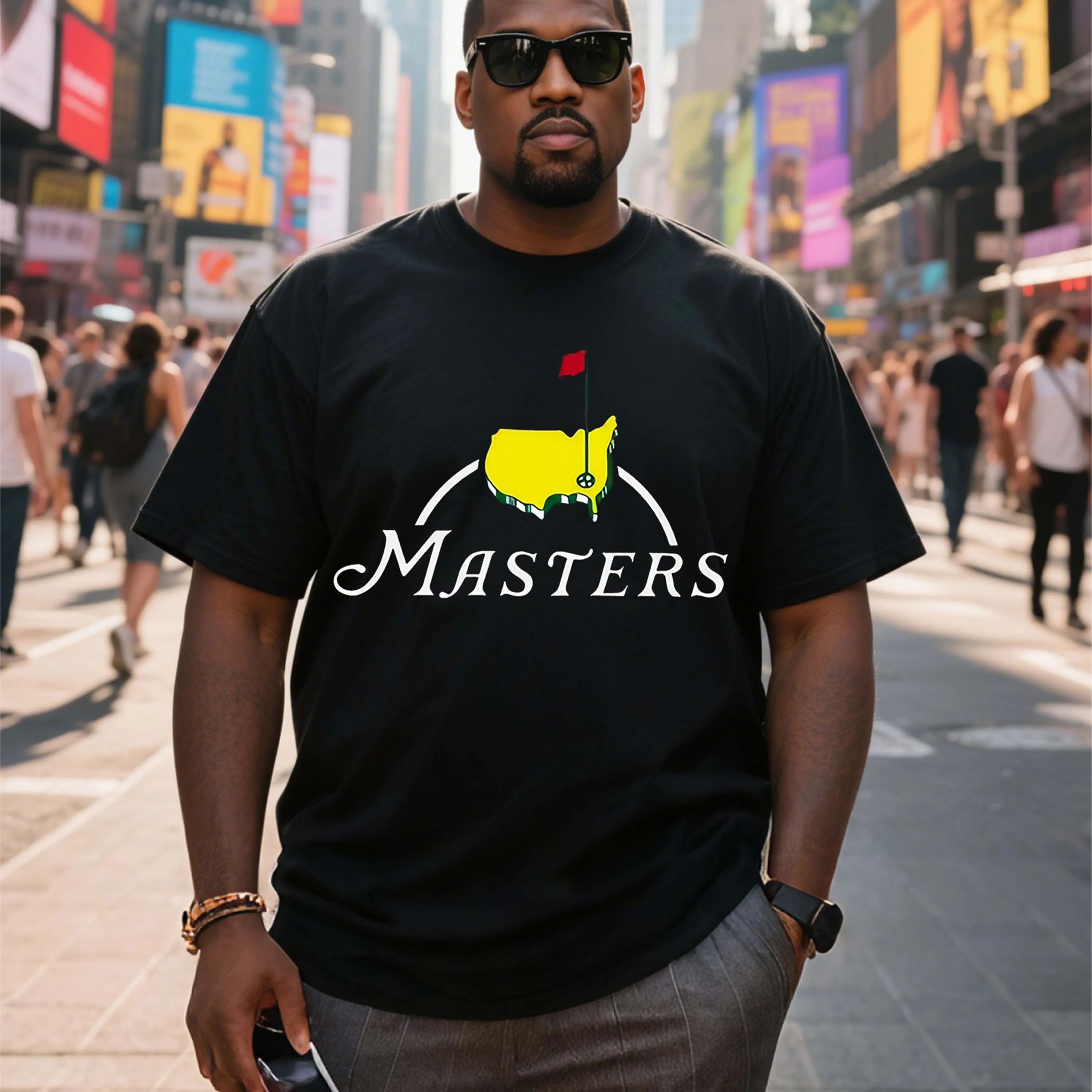 

Plus Size Plus Size Men's Short Sleeve T-Shirt with American Masters Logo Black Suitable for Outdoor Leisure Wear in Summer