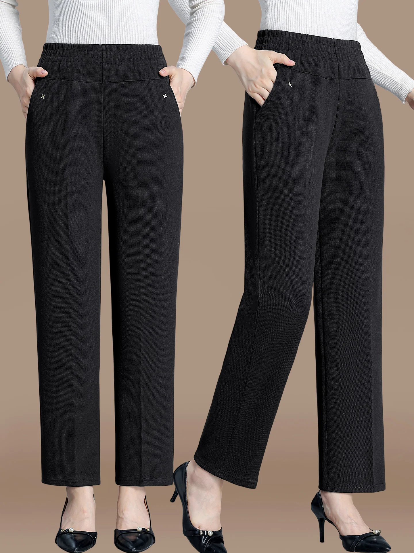 

Брюки прямого кроя с высокой талией для женщин: повседневные, износостойкие, длинные, с эластичным поясом, однотонные, универсальные, осенняя новинка