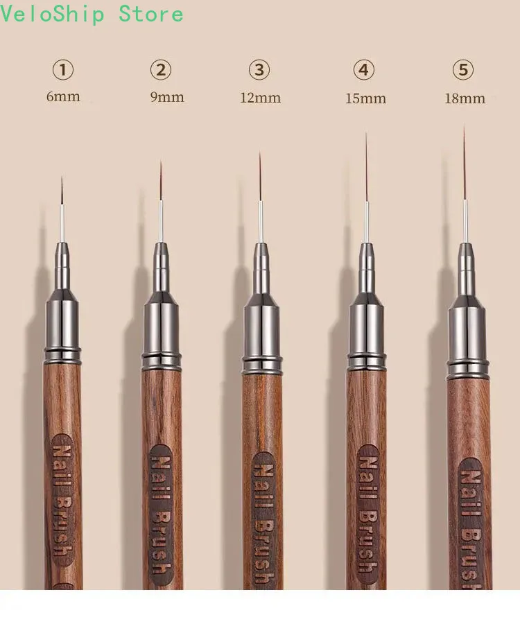 Pincel delineador para uñas con mango de madera, profesional, DIY, herramienta de dibujo, líneas precisas, rayas, pintura floral, para gel UV, salón de belleza 7