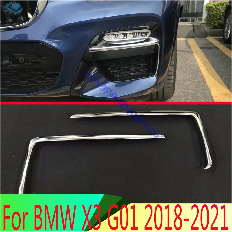 

For BMW X3 G01 2018 2019 2020 2021 ABS Chrome Front Fog Light Lamp Cover Trim Molding Bezel Garnish Sticker