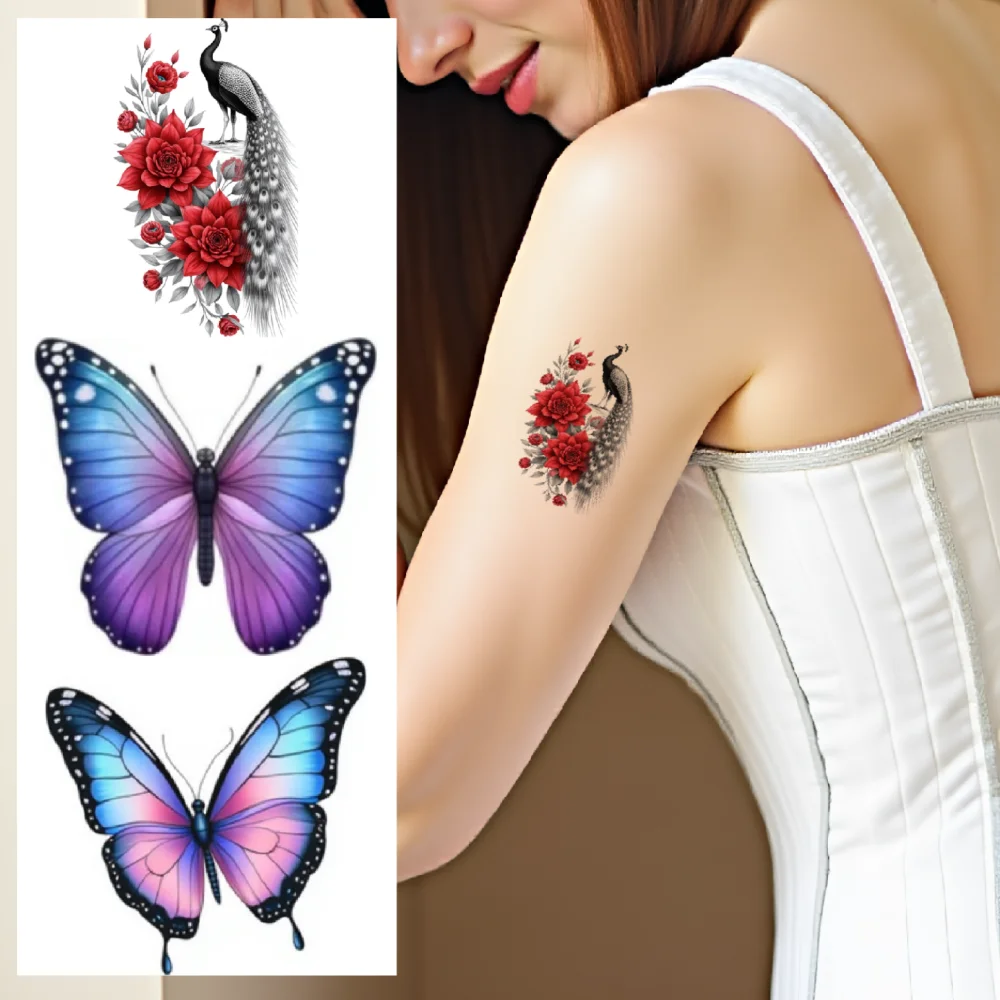 

28pcs Temporary Tattoo Butterfly Temporary Tattoo Stickers Roses Dragonfly Waterproof Long-lasting Body Stickers Sunflower For