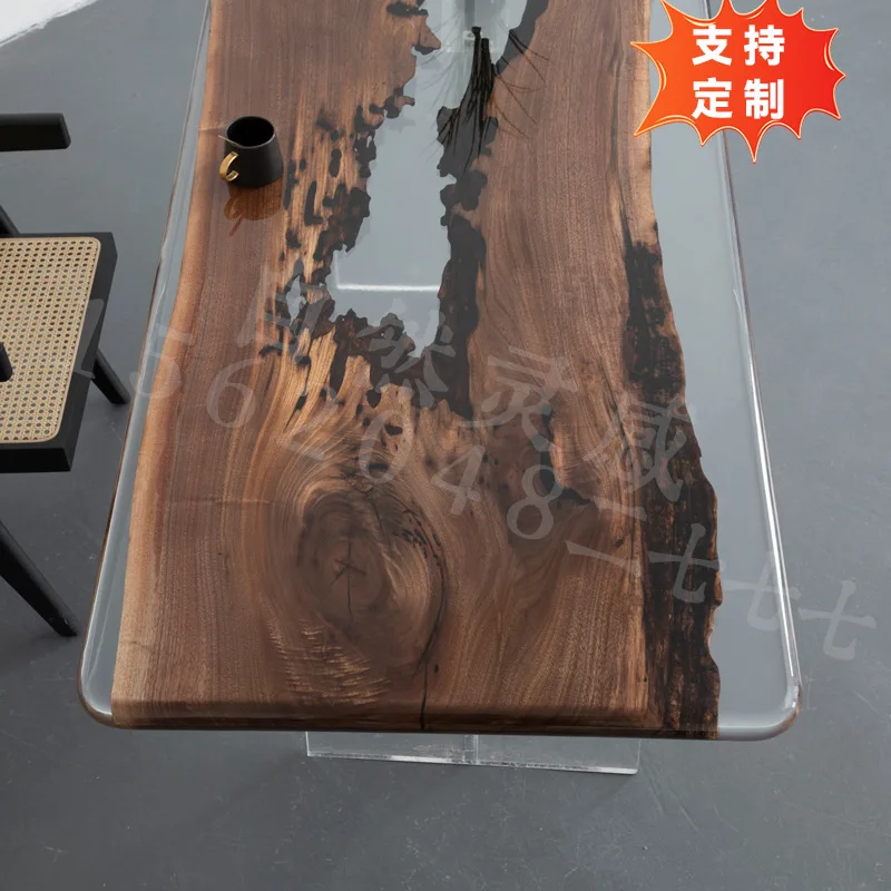 Furniture Epoxy Resin Desktop Solid Wood Large Board Transparent Ice Crystal Desktop Log Dining Table Coffee Table Tea Table Cre