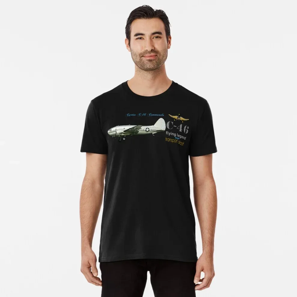USAF C-46 Commando Transport Aircraft T Shirt. New 100% Cotton Short Sleeve O-Neck Casual T-shirts Loose Top Size S-3XL