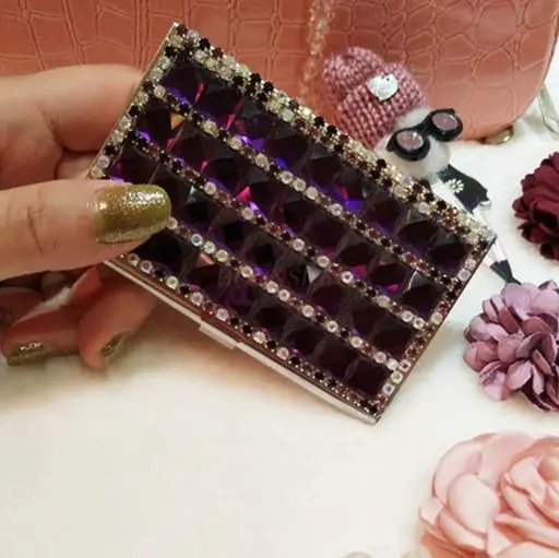 1 قطعة حامل بطاقة عمل عصرية مرصعة بالكريستال من الفولاذ المقاوم للصدأ للرجال والنساء