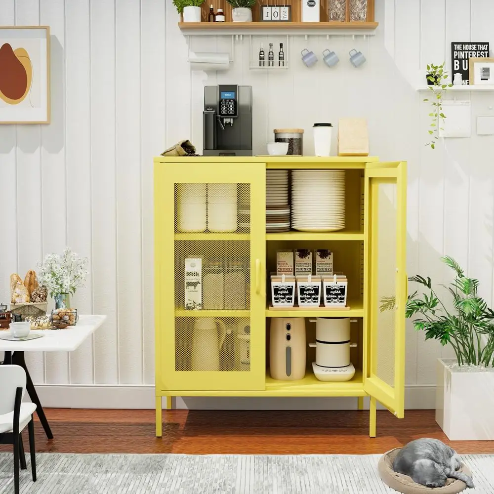 

Metal Cabinet, Metal Storage Cabiwith 2 Mesh Doand Adjustable Shelves, Locker Cabinet Storage or Coee Bar TV Stand Bedroom Oice