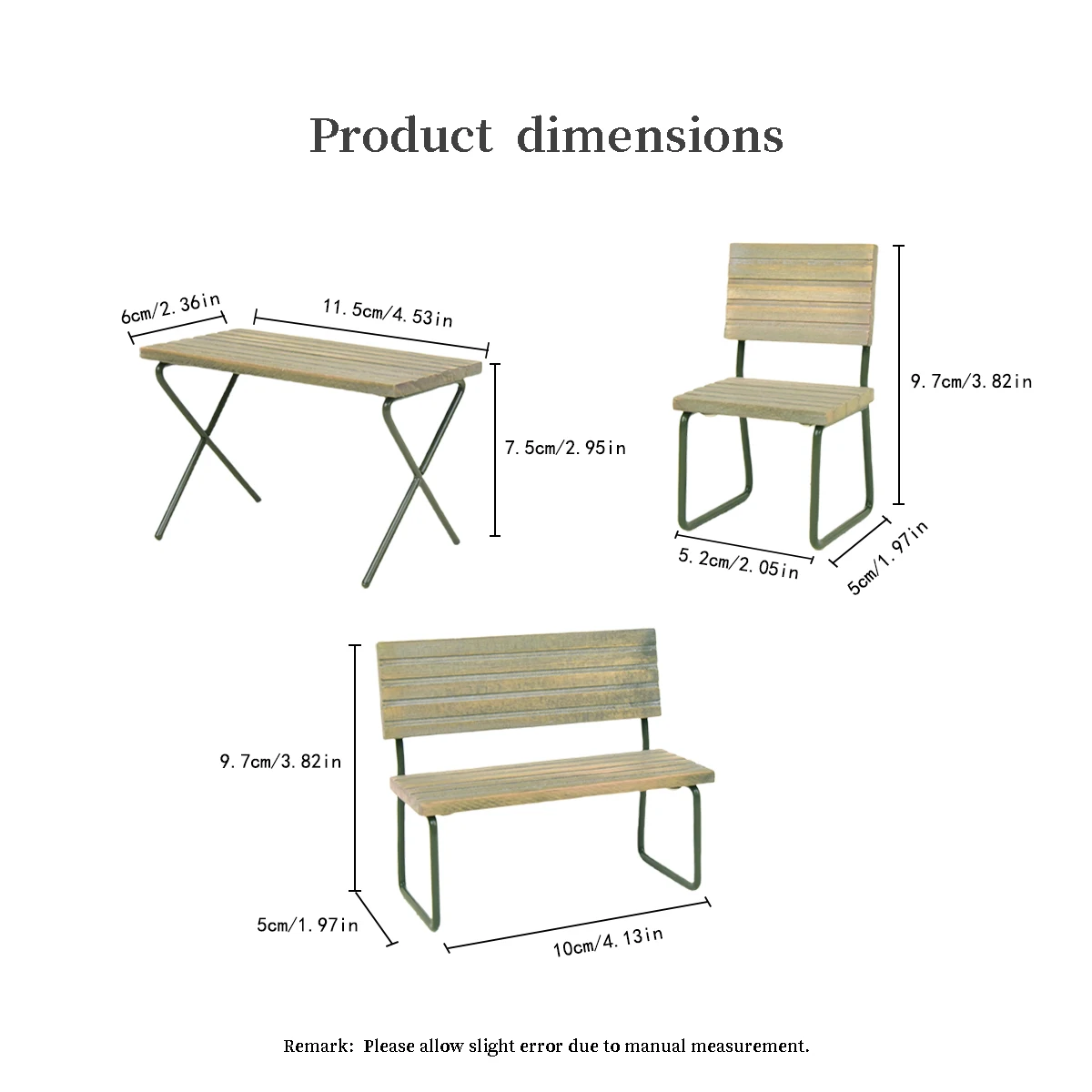 1:12 Miniature Artificial Furniture Outdoor Table and Chair Three-Piece Set Suitable for Bjd Ob11 Doll House Small Ornaments