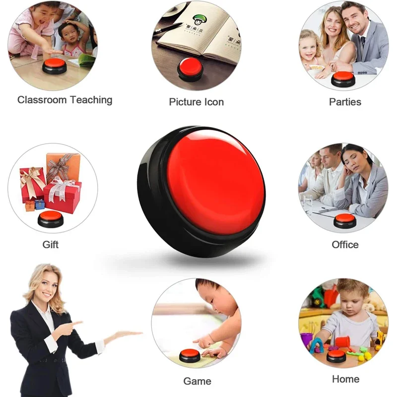 4 Uds. Zumbador de respuesta grabable, botón de respuesta, zumbador de espectáculo de juegos, botón grabable, zumbador de aula, zumbador de entrenamiento para mascotas