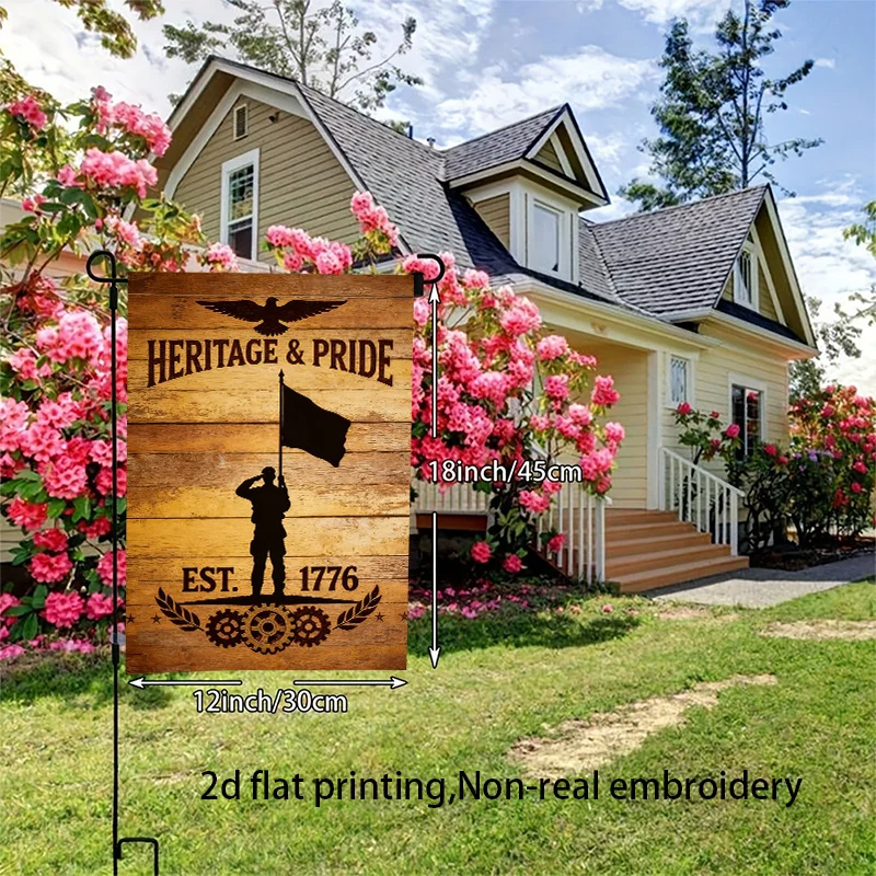 2D Flat Printing, Heritage Pride 1776 Military Salute Garden Flag, Polyester Material, Multiple Sizes, Machine Washable