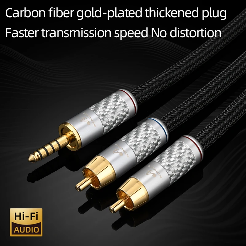 Hi-end OCC HiFi 4.4mm to 2RCA Audio Cable Gold Plated Plug 4.4mm Balanced to 2RCA Male Audio Adapter Cable for Amplifier Speaker