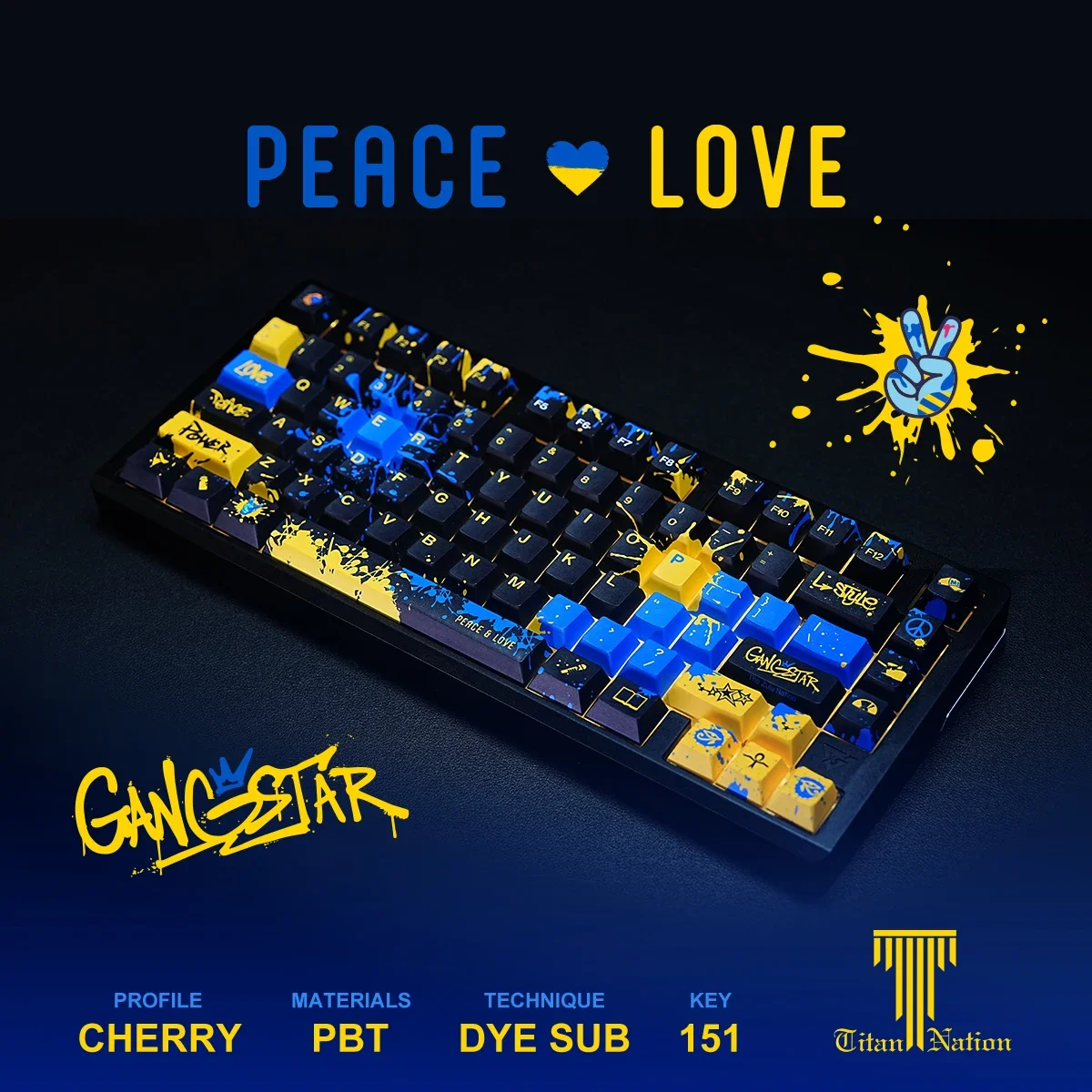 Exclusive PEACE&LOVE Themed Keycap Set 151 Keys PBT Dye-Sublimation Cherry Profile Treet Graffiti Style for Mechanical Keyboards