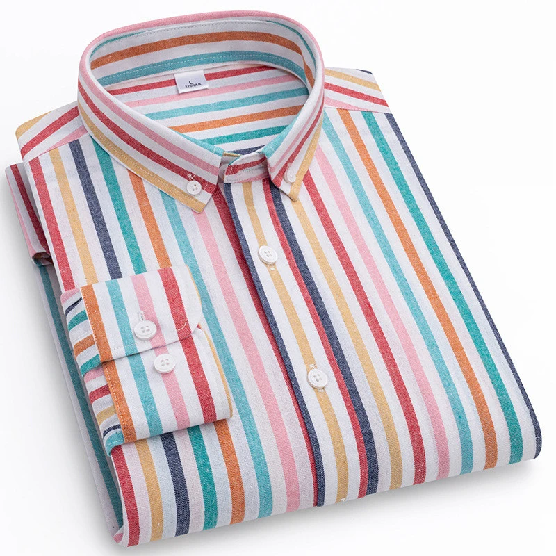 Autumn Blue Men Shirt Striped Long Sleeve 30% Cotton Oxford Soft Comfortable Regular Fit Quality Business Man Casual Shirts