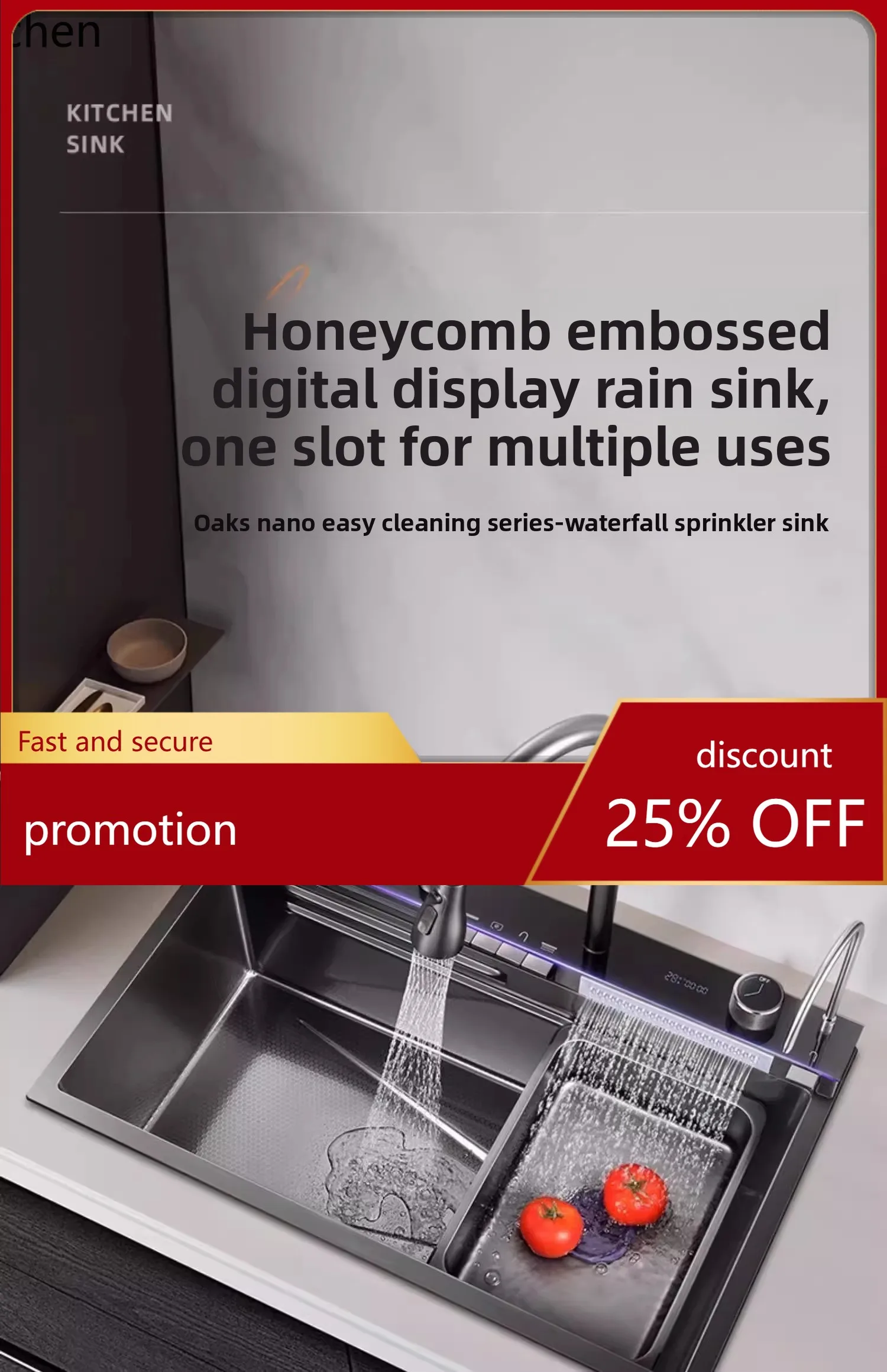 

CZ Thickened Raindance Waterfall Sink 304 Stainless Steel Handmade Large Single Bowl Household Kitchen Above Counter Basin Sink