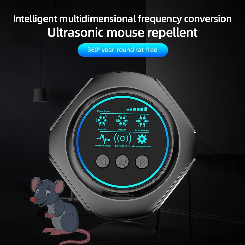 Ultrasonic Rodent Repellent 4-in-1 360 Degrees Electronic Rat Repeller Effectively Repel Flies Cockroaches Mosquitoes for Indoor