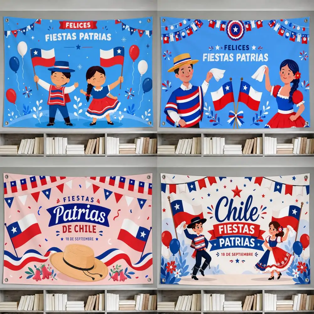 Pattern Chile Fiestas Patrias Flags decor flag banner,wall hanging flag,indoor outdoor wall decor,yard garden porch patio