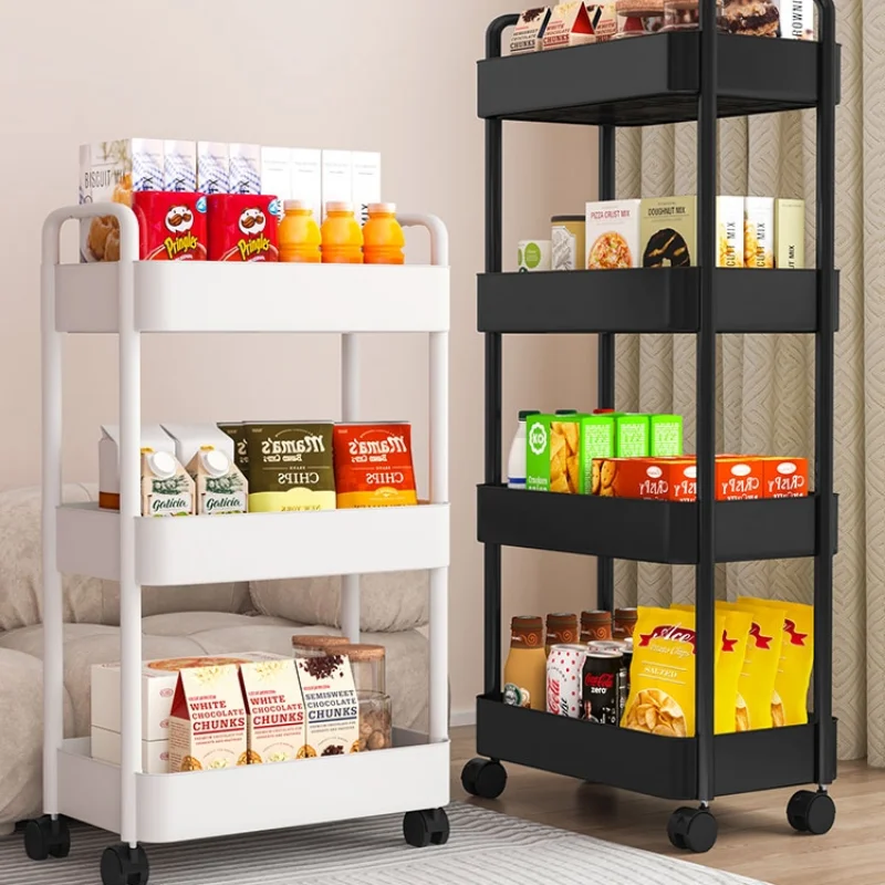 3/4 Tier Rolling Cart Storage Shelf Large Capacity Movable Gap Storage Rack Kitchen Bathroom Organizer Snack Cosmetic Holder