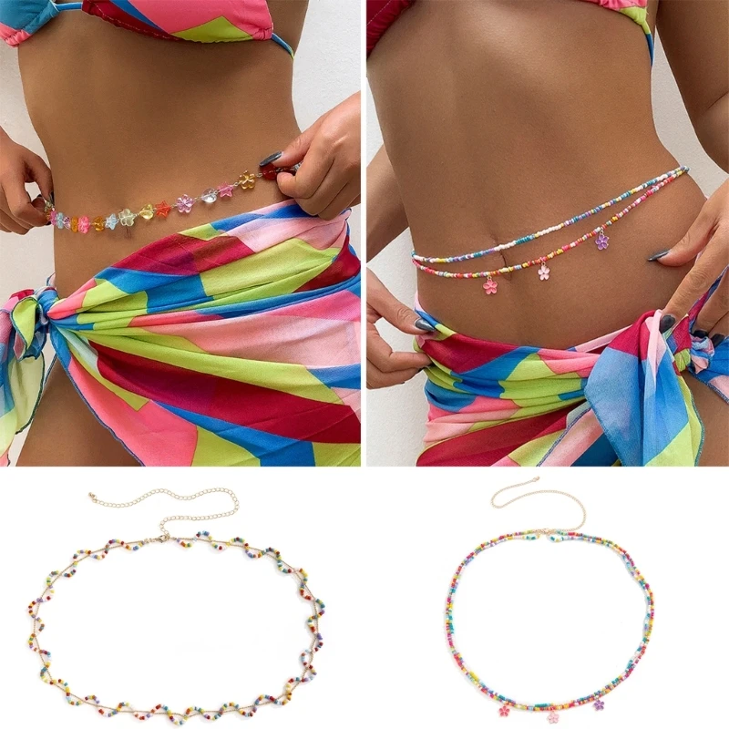 Bikinis Beach Belly Chain Jewelry for Women Beaded Waist Chains Sexy Waist Beads Metal Chain Body Jewelry for Summer