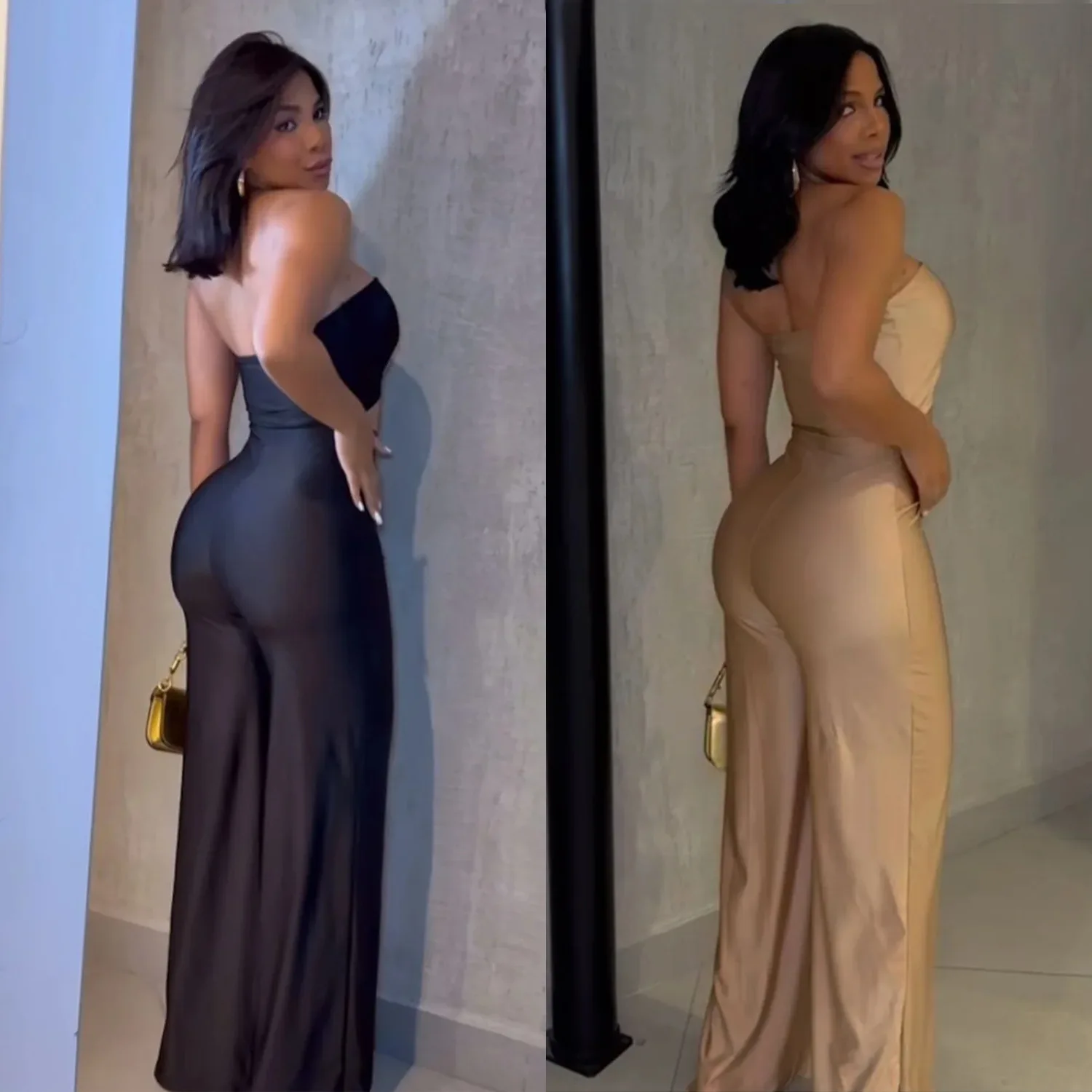 Women Jump Suits One Piece Y2k Streetwear Strapless Crop Wide Leg Long Pants High Waist Jumpsuit Work Slim Fit Work 2026 Spring