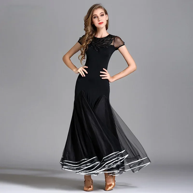 Robes de Flamenco noires pour femmes, Costumes de spectacle de danse Standard, valse, Tango, Foxtrot, vêtements de danse modernes nationaux
