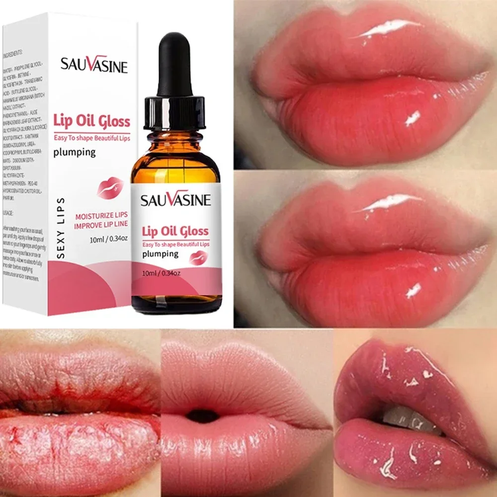 Natural Lip Plumper Instant Volumising Repairing ลดริ้วรอย 10ML Lip Oil บรรเทาริมฝีปากแห้ง Plumping แต่งหน้าเครื่องสําอาง