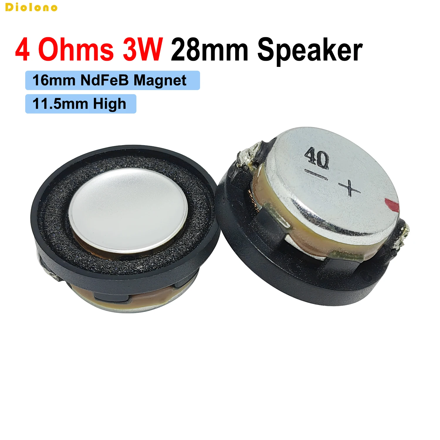 2pcs 4Ohms 2W 28mm Round 16mm Core Neodymium Magnetic 11.5mm High Speaker 1.1 inch bluetooth Portable Equipment Loudspeaker