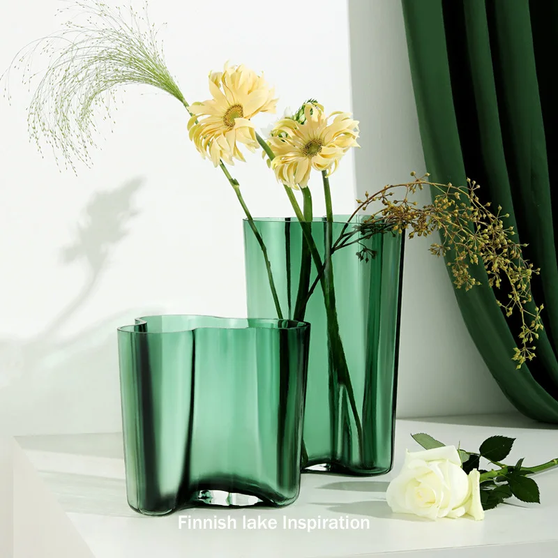 

Green Glass Vase Modern Styel Transparent Flower Vase Floral Arrangement Accessories Terrarium Room Decoration Accessories