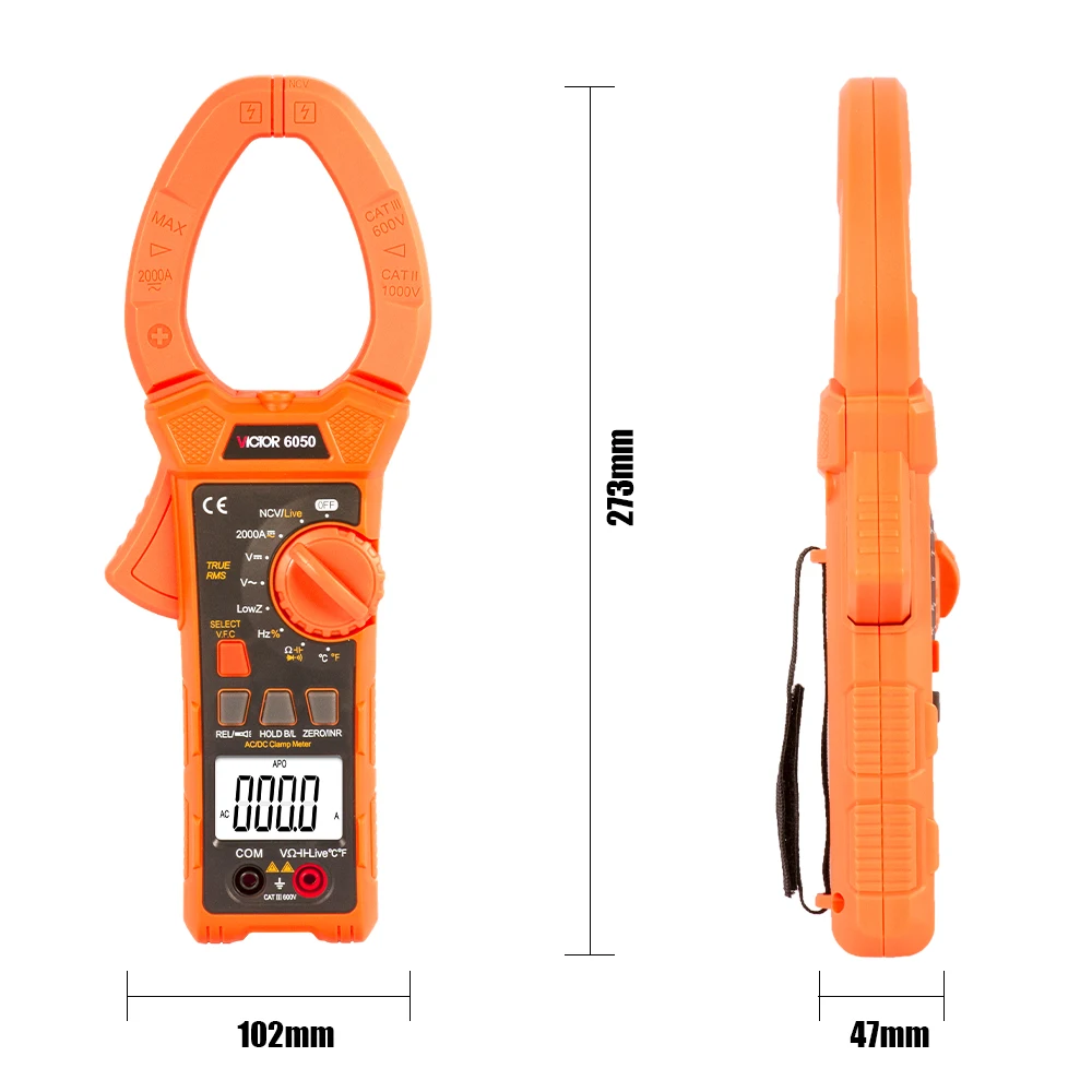 Victor 6052 Digital Clamp Meter LCD 2000A Current Voltage Frequency Capacitiance Duty Cycle Temperature Resistance 6000 Counts