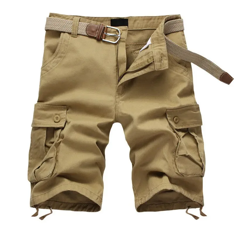 

2024 Summer Men's Baggy Multi Pocket Military Cargo Shorts Male Cotton Khaki Mens Tactical Shorts Short Pants 29-44 No Belt