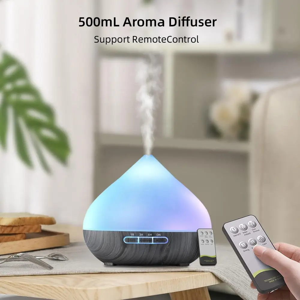 

500ml Ultrasonic Essential Oil Diffuser with Remote, LED Lights & 6 Oils - Cordless Air Humidifier for Aromatherapy