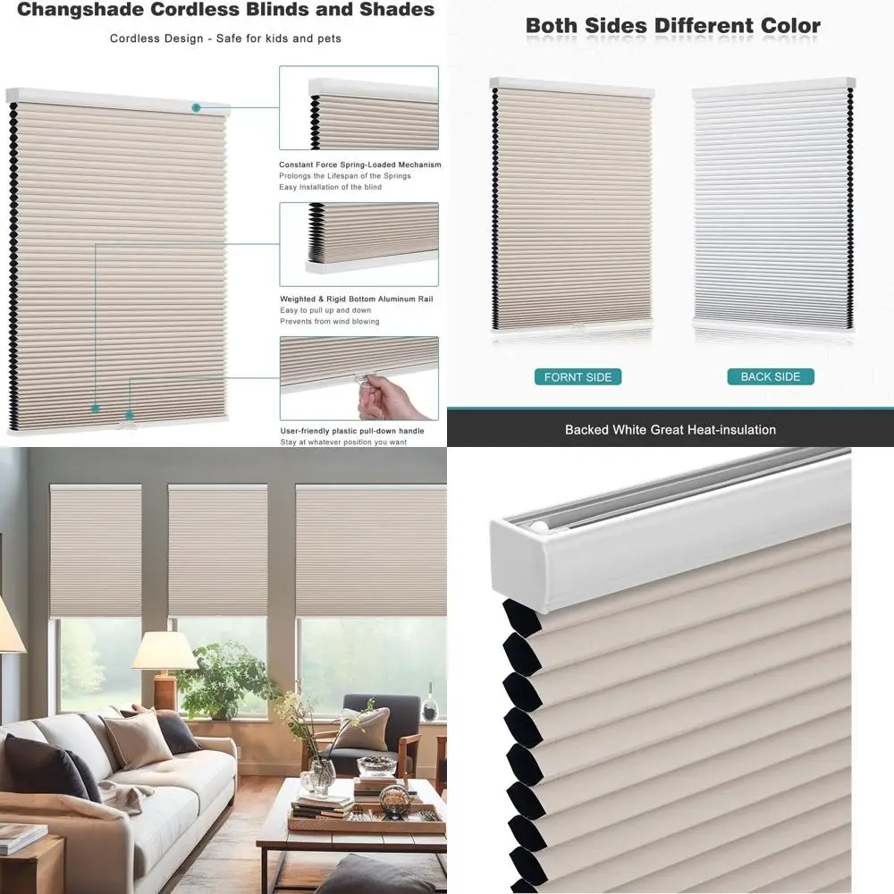 

24 Beige Easy-Install Indoor Cellular Blackout Blinds, 50 Height, Pleated Shade Option