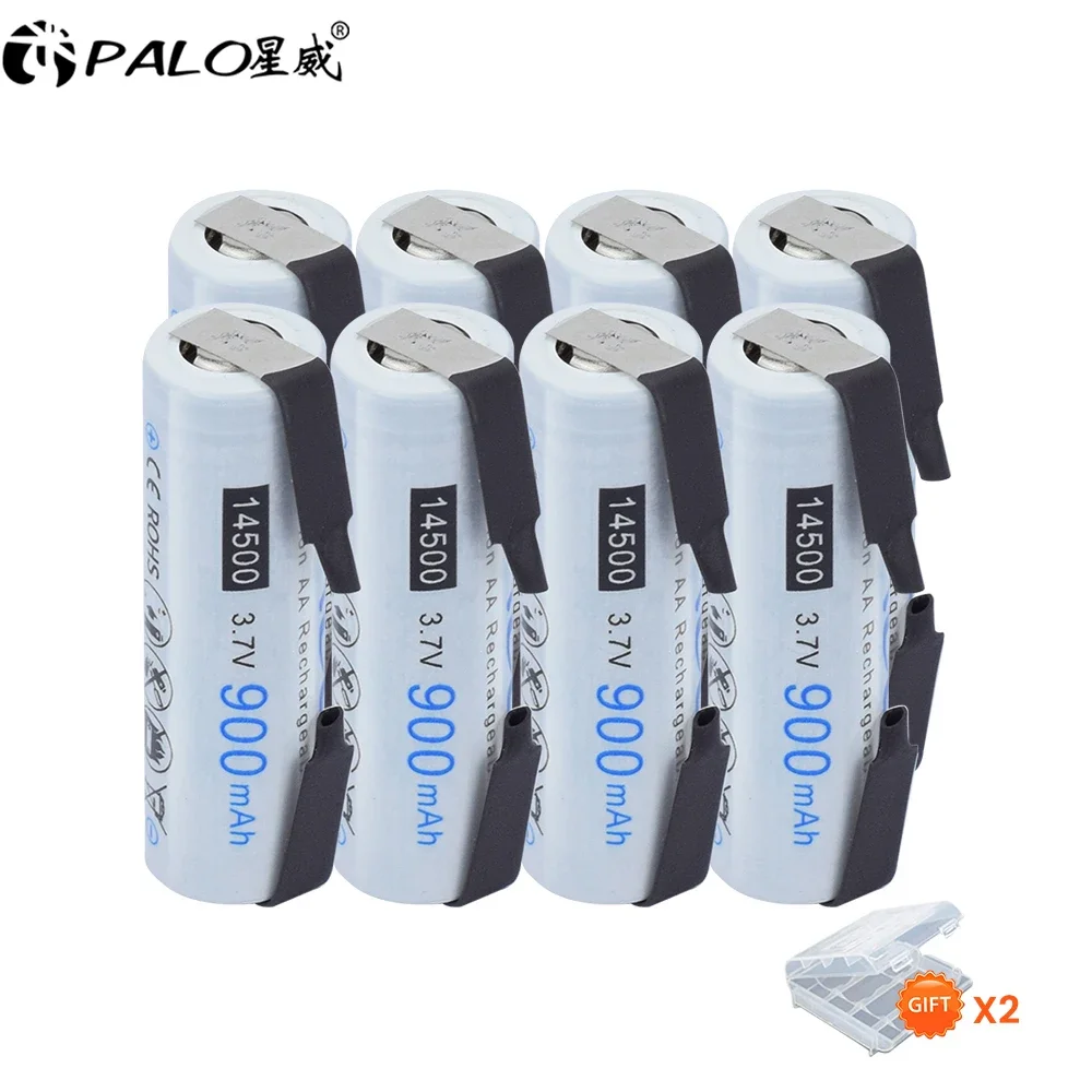 

PALO 14500 3.7V Li-ion Battery 900mAh AA Rechargeable Cells With Welding Tabs For Electric Toothbrush Shaver Razor Hair Clipper