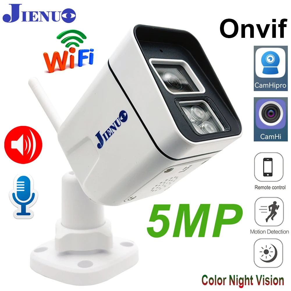 5MP Wifi Camera IP Outdoor Waterproof Color Night Vision Two-Way Audio Security Surveillance 1080P Onvif Home Cam Wireless CamHi