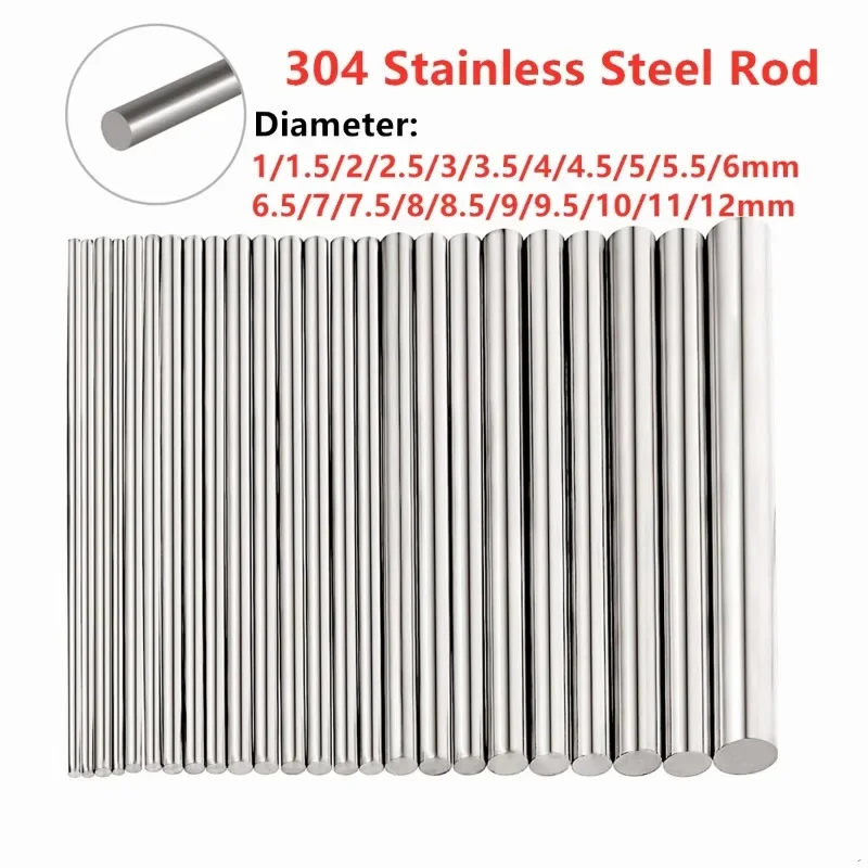 Dia 1-12mm 304 Stainless Steel Rod Straight Metal Metric Round Shaft Rod Bars Length100-500mm DIY RC Car RC Helicopter Airplane