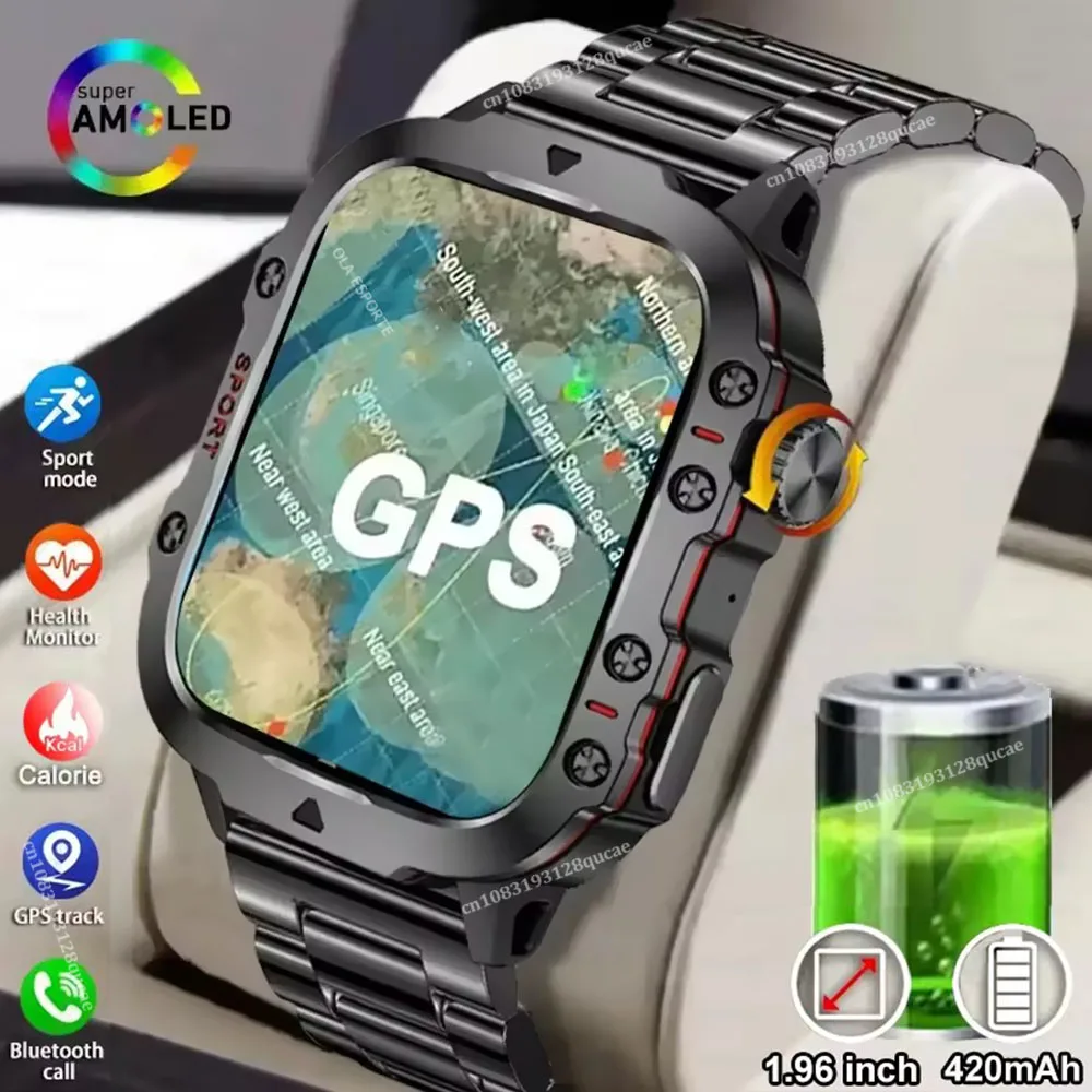 

EGC + PPG GPS спортивный фитнес-трекер умные часы для мужчин 1,96-дюймовый сенсорный экран мониторинг здоровья Bluetooth вызов умные часы для Android
