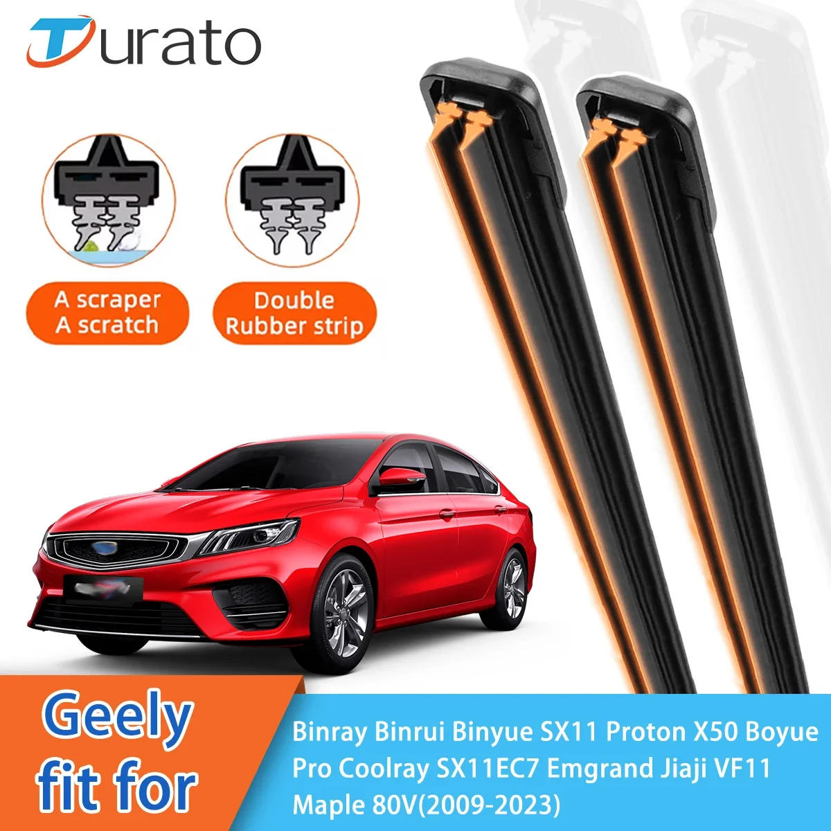 For Geely Binray Binyue Pro Coolray EC7 Emgrand Jiaji 80V Front Windscreen Wipers Double Rubber Car Wiper Blades Car Accessories