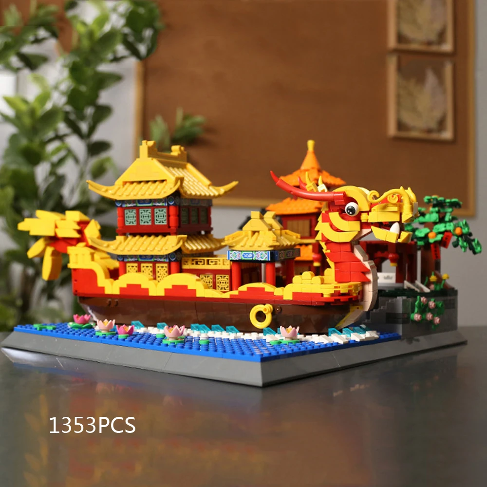Kreative Schiff Baustein China Nanjing Qinhuai Fluss Malerei Boot Bau Ziegel Modell Sets Pädagogisches Spielzeug Für Geschenke