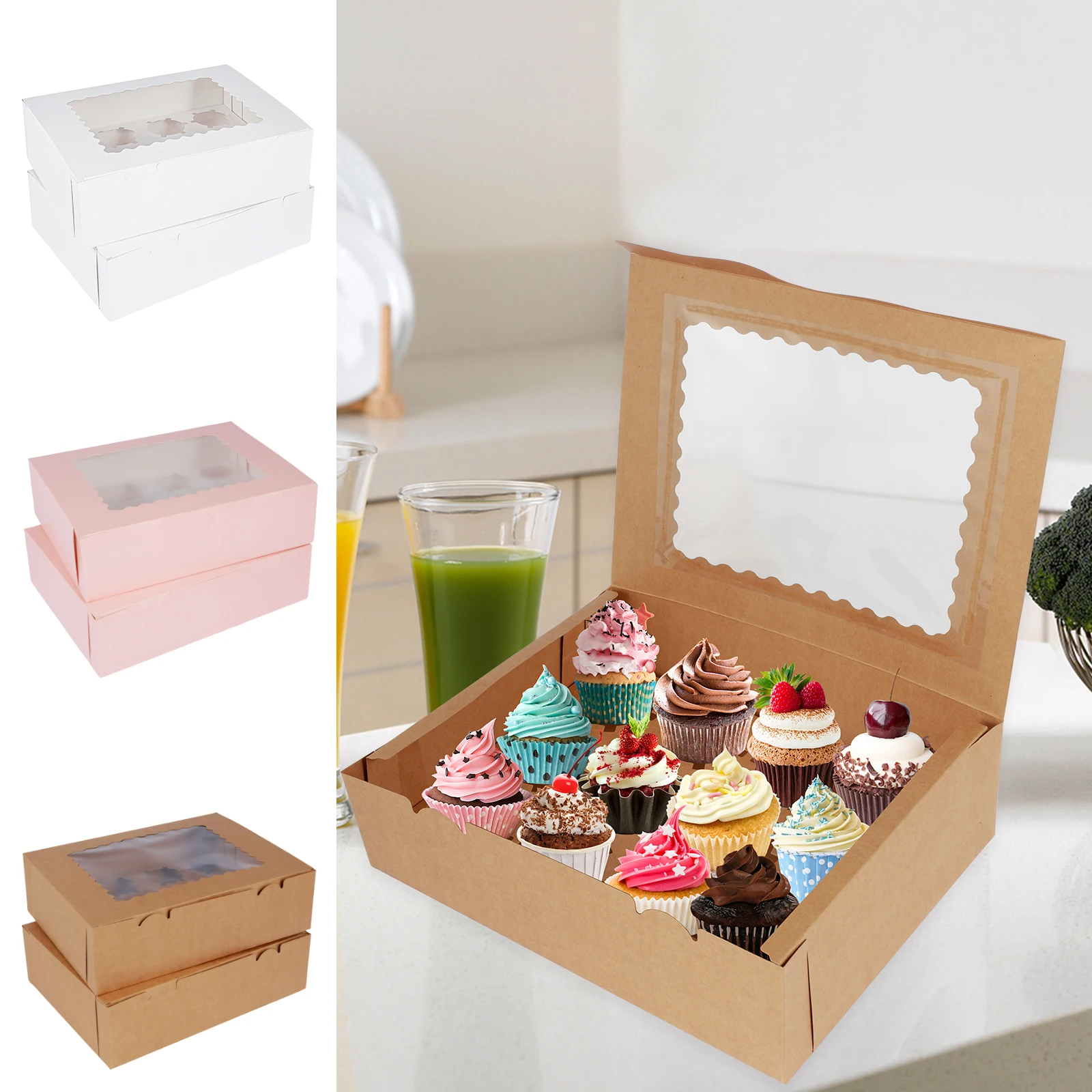 12 set Paper Cupcake Boxes Christmas Gift Box Cupcake Boxes Container Chocolate Cake Muffin Gift Packing Bags Xmas Party Decor