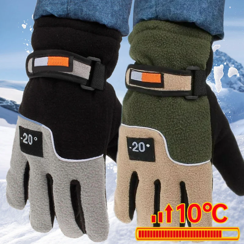 

Winter Polar Fleece Warm Gloves for Men Women Outdoors Skiing Cycling Five Finger Mittens with Plush Thickening Waterproof Glove