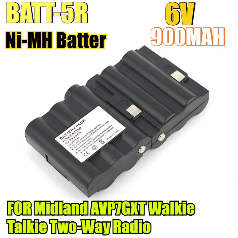 900mAh High Capacity Rechargeable Ni-MH Battery BATT-5R FOR Midland AVP7GXT Walkie Talkie Two-Way Radio Replacement Battery Pack
