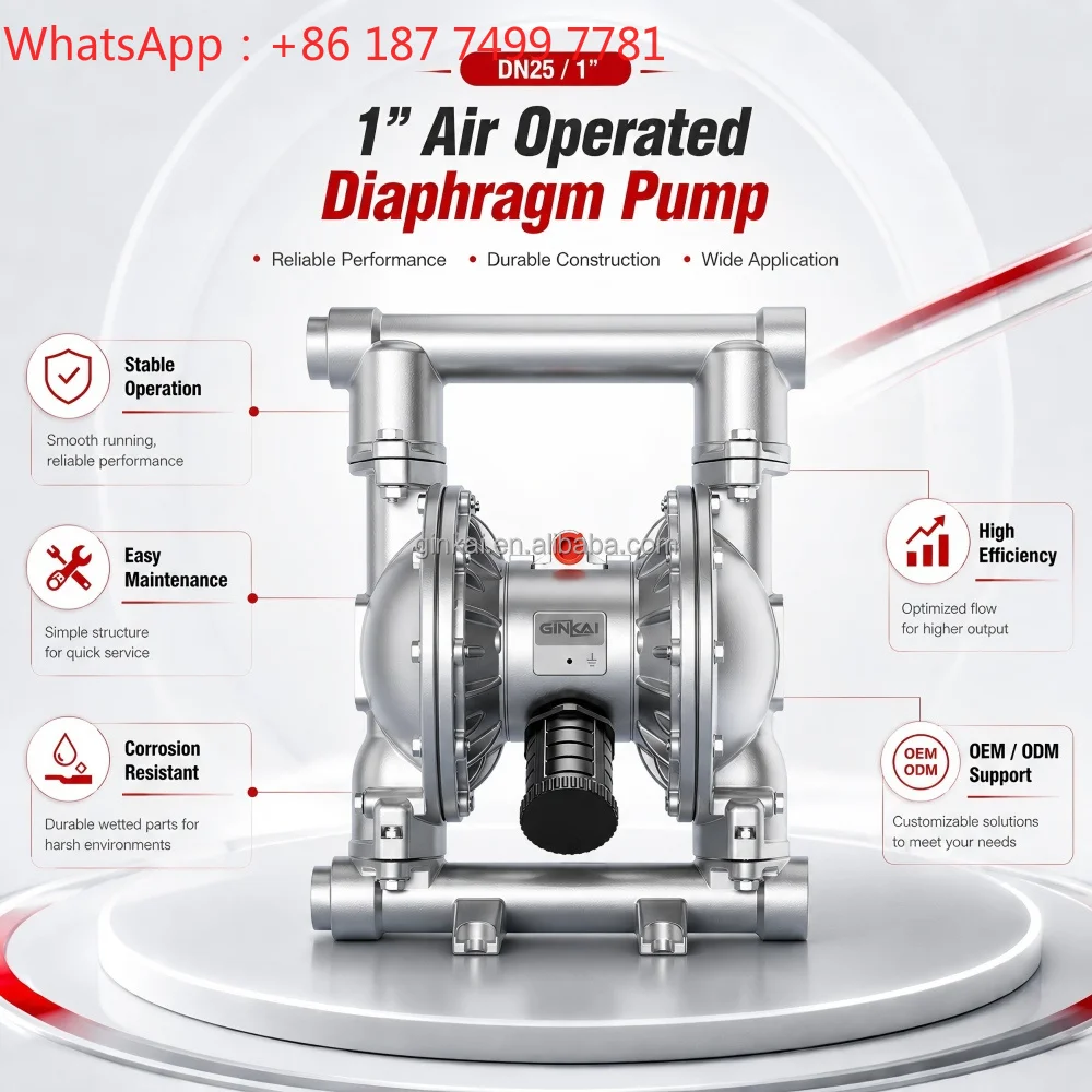 GinKai DN25 Stainless Steel Pneumatic Double Air Operated Diaphragm Pump Membran Chemical Pump Bomba De Diafragma